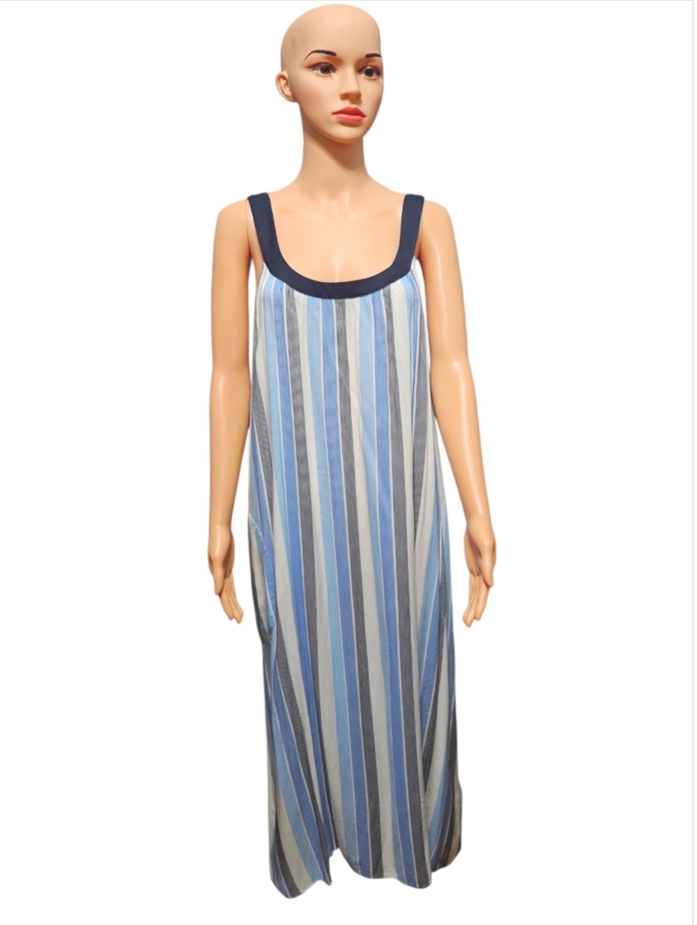 Donna Karan Sleepwear Lightweight Skeeveless Striped Gown Sz XL